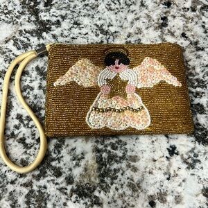 Vintage Angel Purse Beaded Ermo Wristlet Bag Coin Gold Christmas Holiday